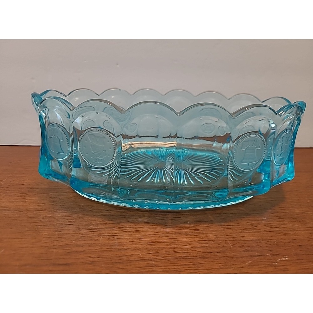 Fostoria Blue Coin 9" Oval Bowl